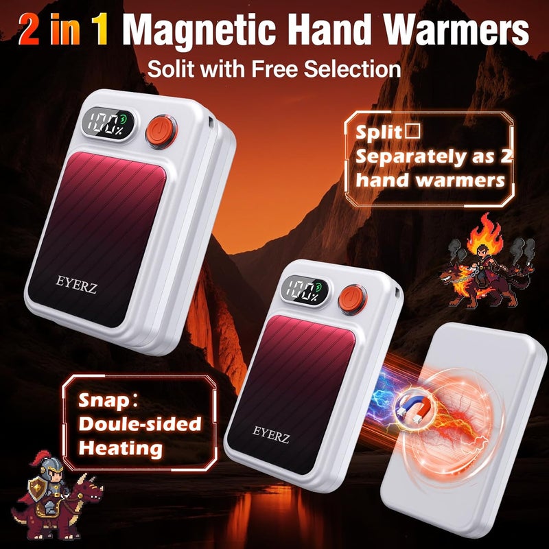EYERZ Electric Hand Warmers Rechargeable 2 Pack, Magnetic AI Hand Warmers with LED Display & 4 Levels, Portable Pocket Heater, Gifts for Christmas, Camping, Golf, Raynauds, Hunting, Women & Men - Image 5